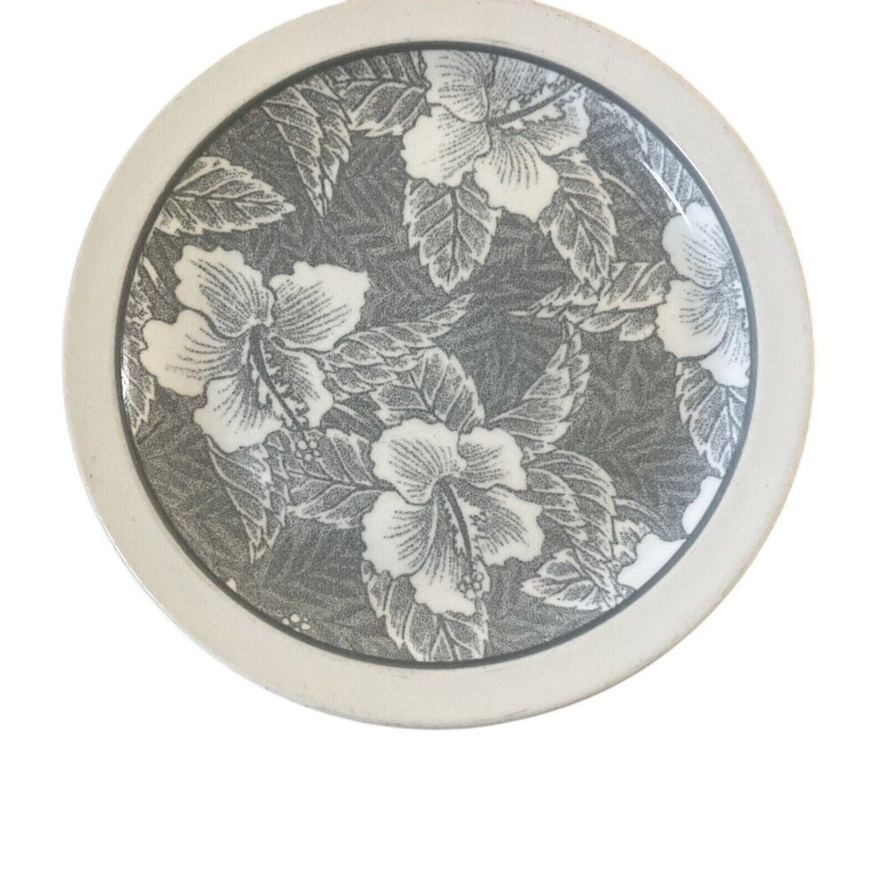 Wallace China GREEN HIBISCUS 9.75in Plate Tiki Bar Luau Tropical Flowers Vntg
